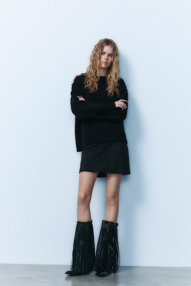 BOTA COWBOY FLECOS PIEL - Negro de Zara