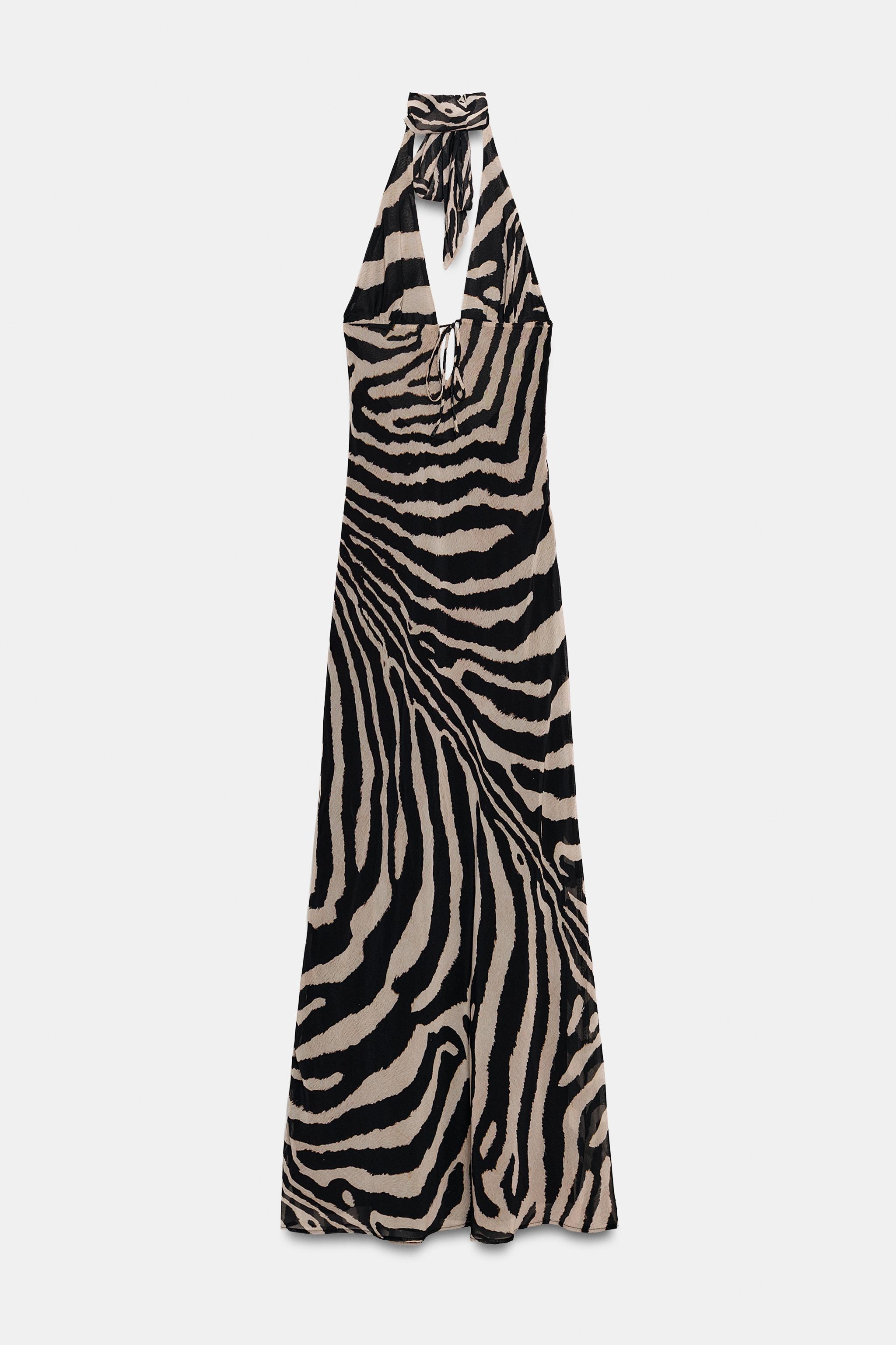 ANIMAL PRINT LONG HALTER DRESS