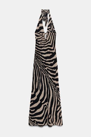 ROBE LONGUE HALTER IMPRIMÉ ANIMALIER - Zèbre de Zara