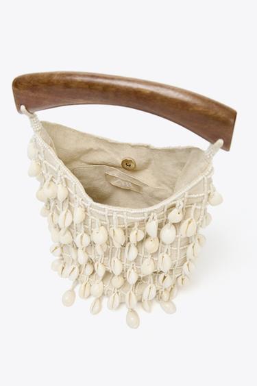 BEADED FABRIC BUCKET BAG - Light beige by Zara - Image 6