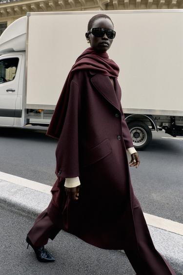 OVERSIZE-MANTEL AUS WOLLE - Weinrot von Zara