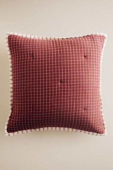 KIDS' STRIPED AND CHECK THROW PILLOW COVER — Brown 1