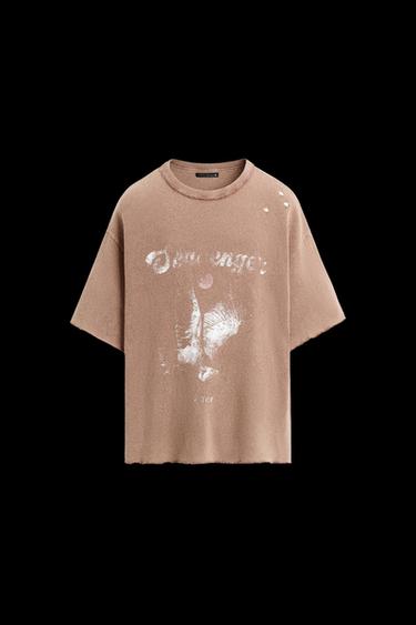 GESTRICKTES T-SHIRT MIT KONTRASTPRINT - Ziegelrot von Zara - Bild 0