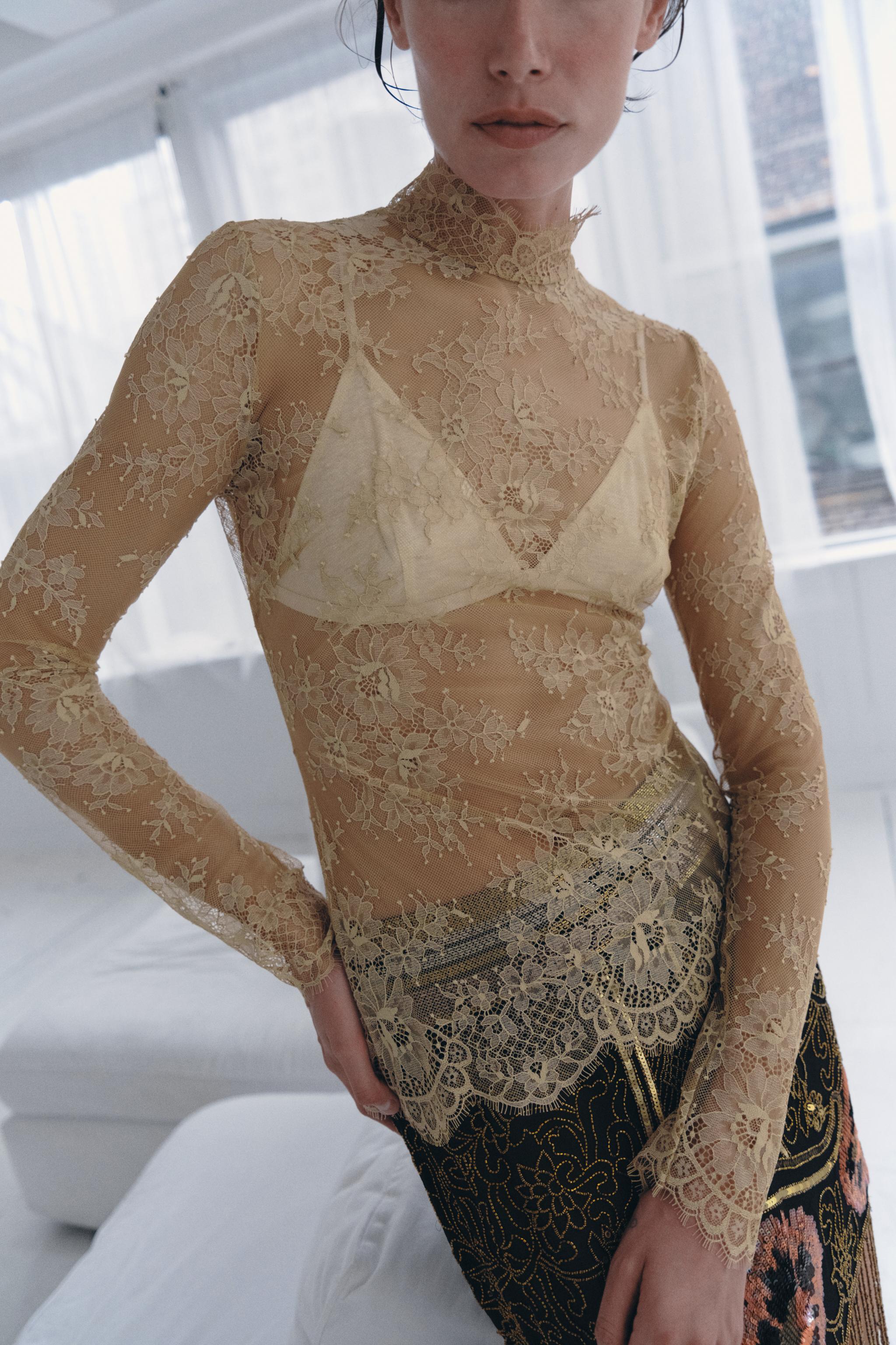 High-Neck Lace Top by Zara
