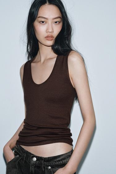 SLEEVELESS TOP - Brown marl by Zara