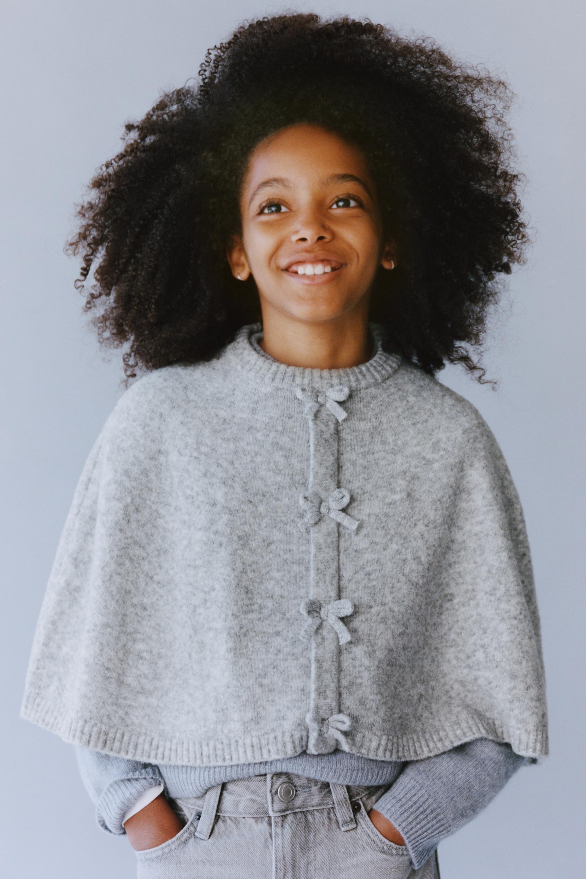 リボン付きケープポンチョ - グレー | ZARA Japan / 日本