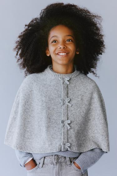 BOW CAPE PONCHO - Grey by Zara