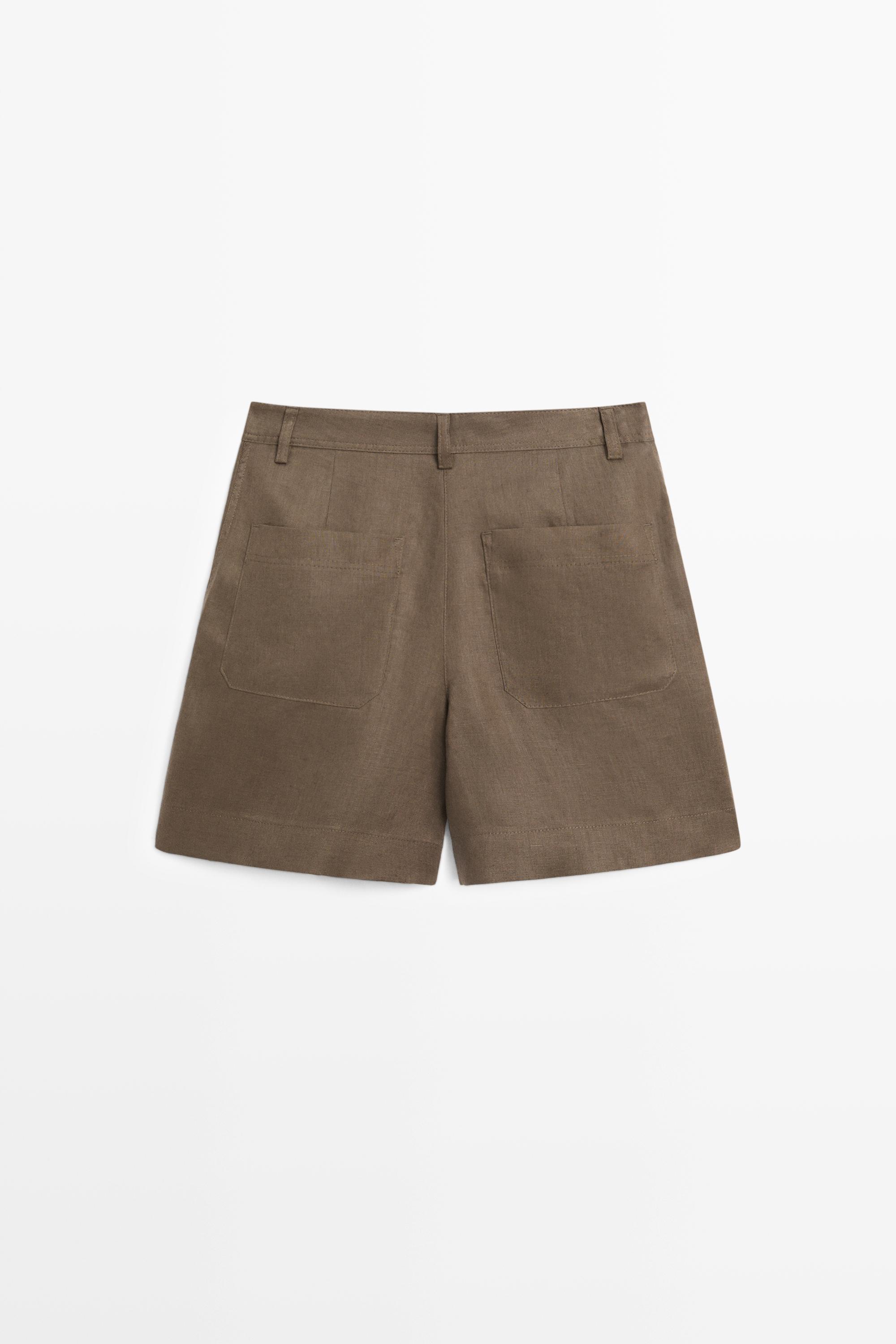 Pleated 100% linen shorts