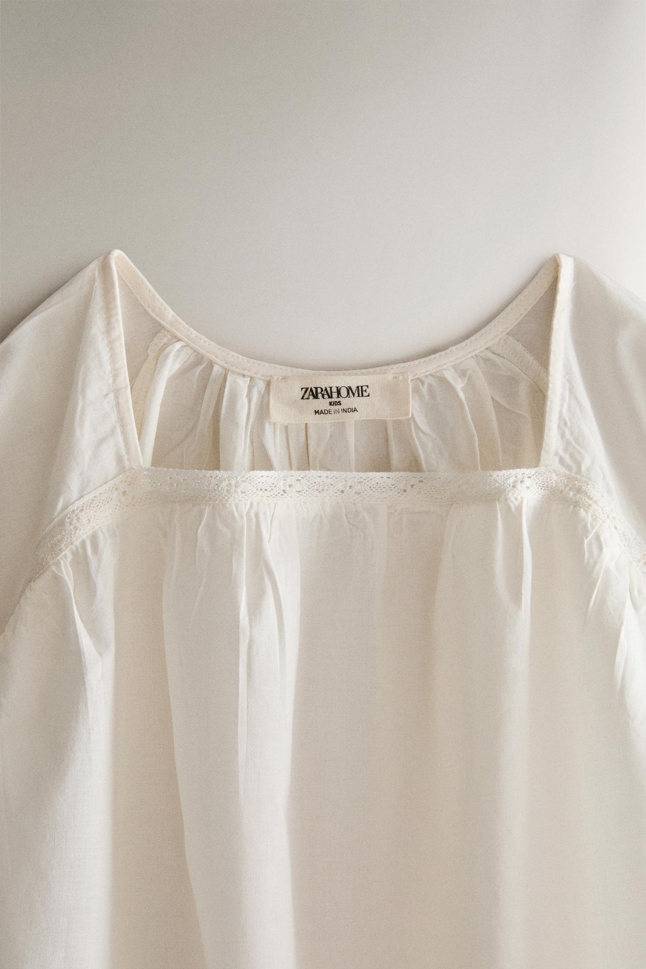 CHILDREN'S DRESS WITH LACE TRIM — Cream