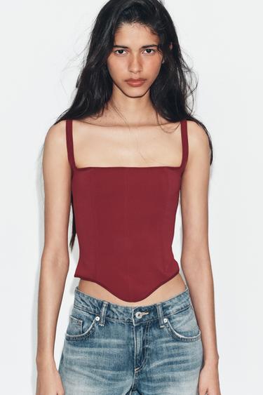 TOP STRETCH طراز مشد - أحمر داكن الخاص بـ Zara