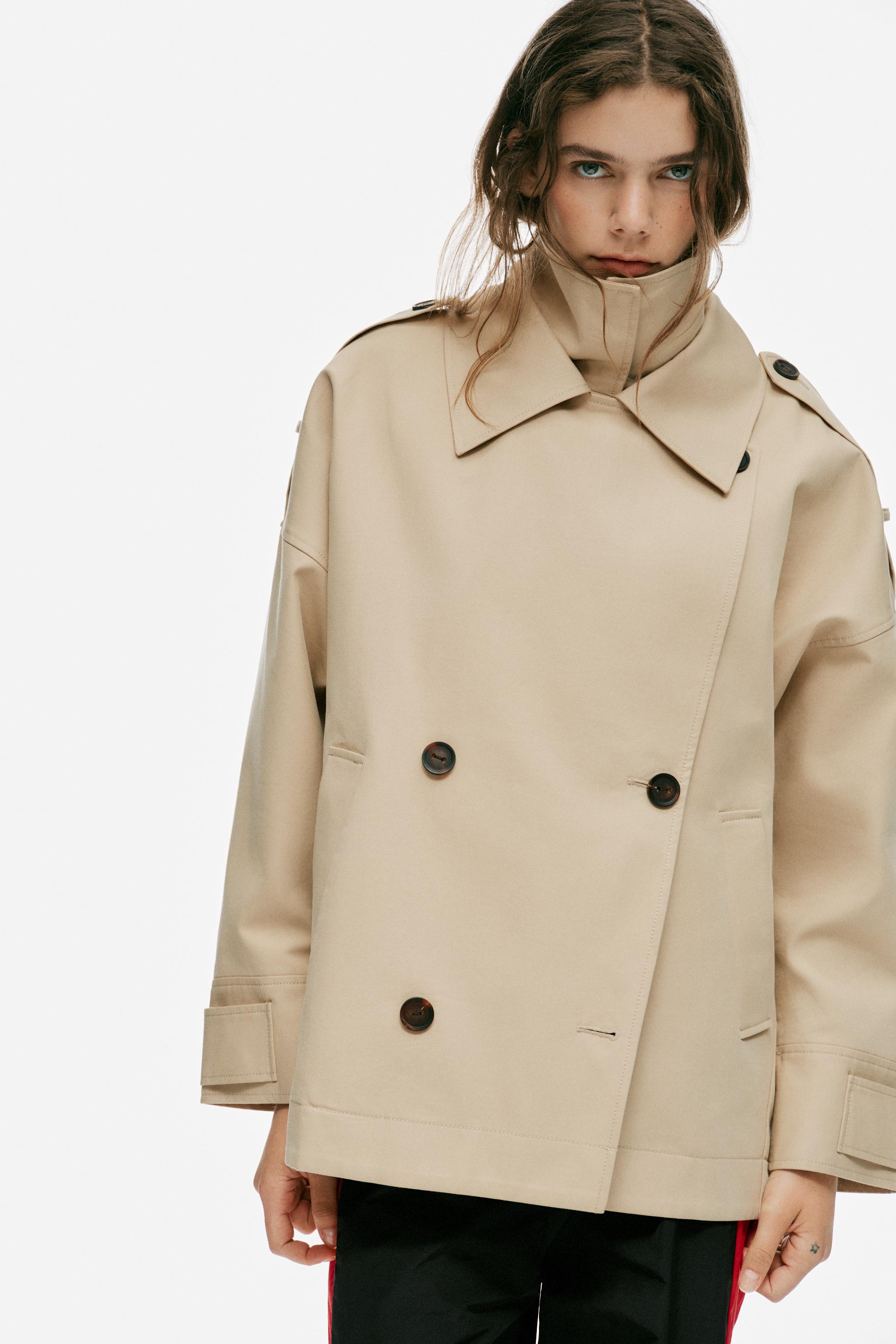 Zara KISA OVERSIZE DİK YAKALI TRENÇKOT görsel 2