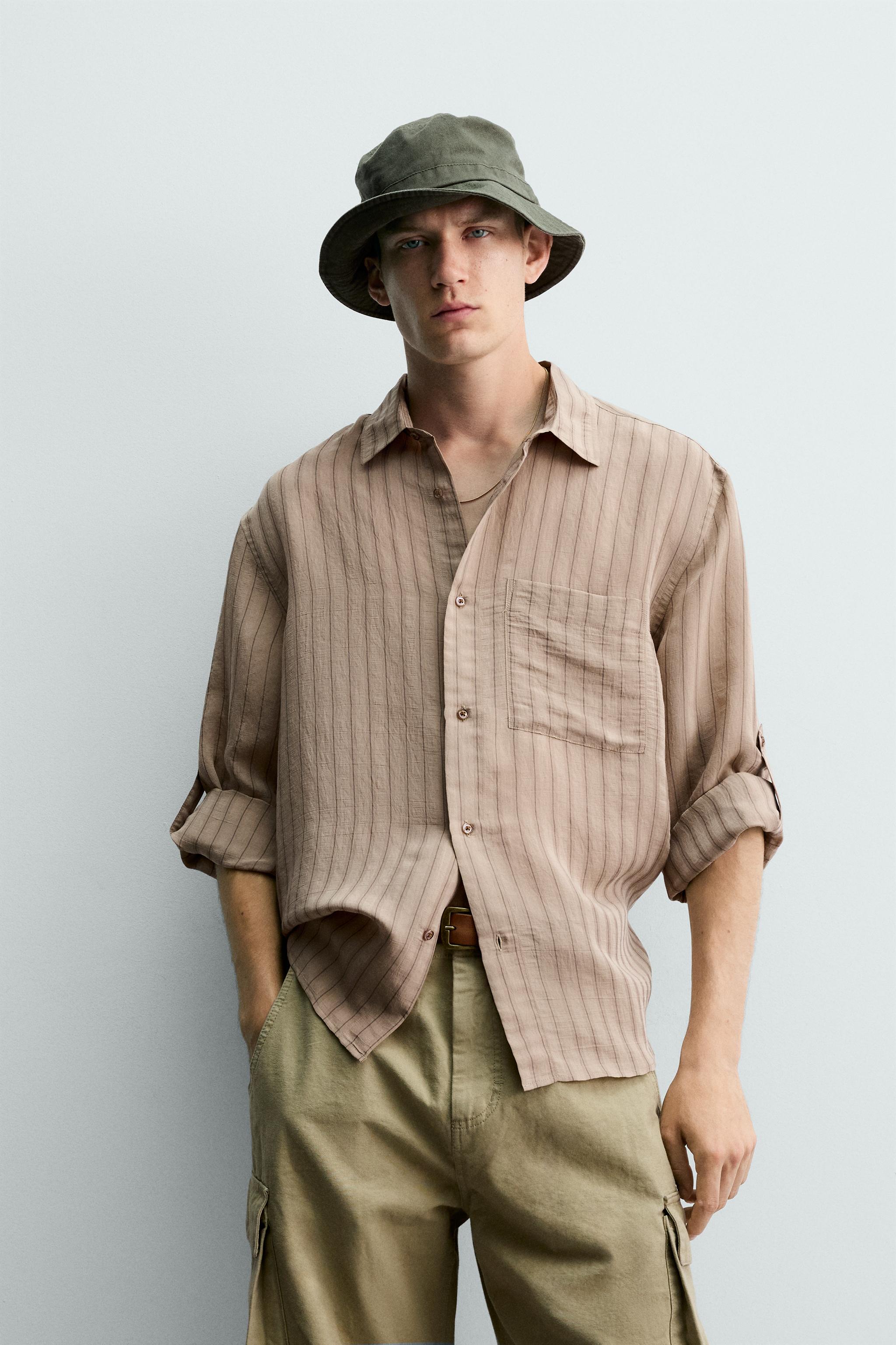 Мужские рубашки Zara STRIPED SHIRT WITH TAB SLEEVES — фото 2