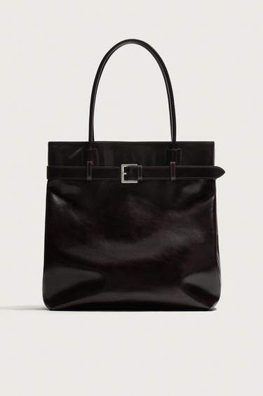 Zaras SHOPPINGVÄSKA I SKINN MED BÄLTE - Brun