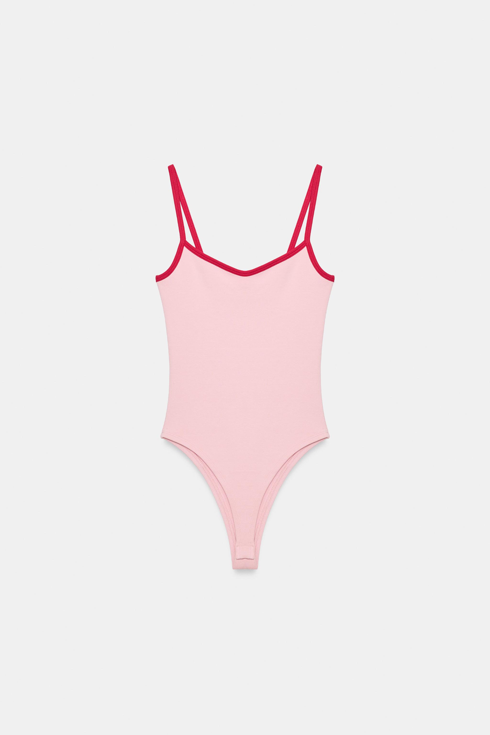 CONTRAST TRIM BODYSUIT — Pink