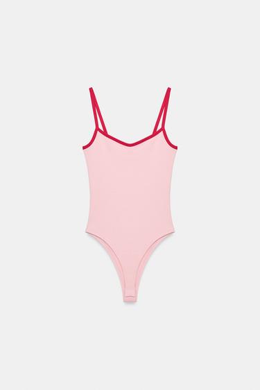 BODYSUIT WITH CONTRAST PIPING - Pink by Zara - Image 4