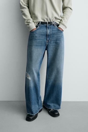 RELAXED FIT RIPPED JEANS - Mid-blue by Zara - Image 4