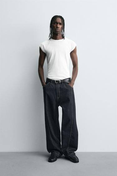 Zara TWISTED SEAM BAGGY FIT JEANS - Blue