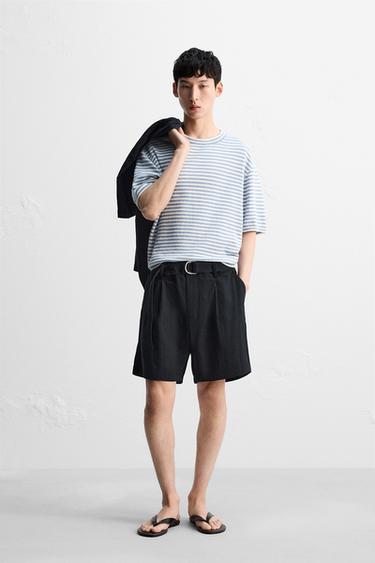 PLEATED BERMUDA SHORTS WITH BELT - Blue by Zara