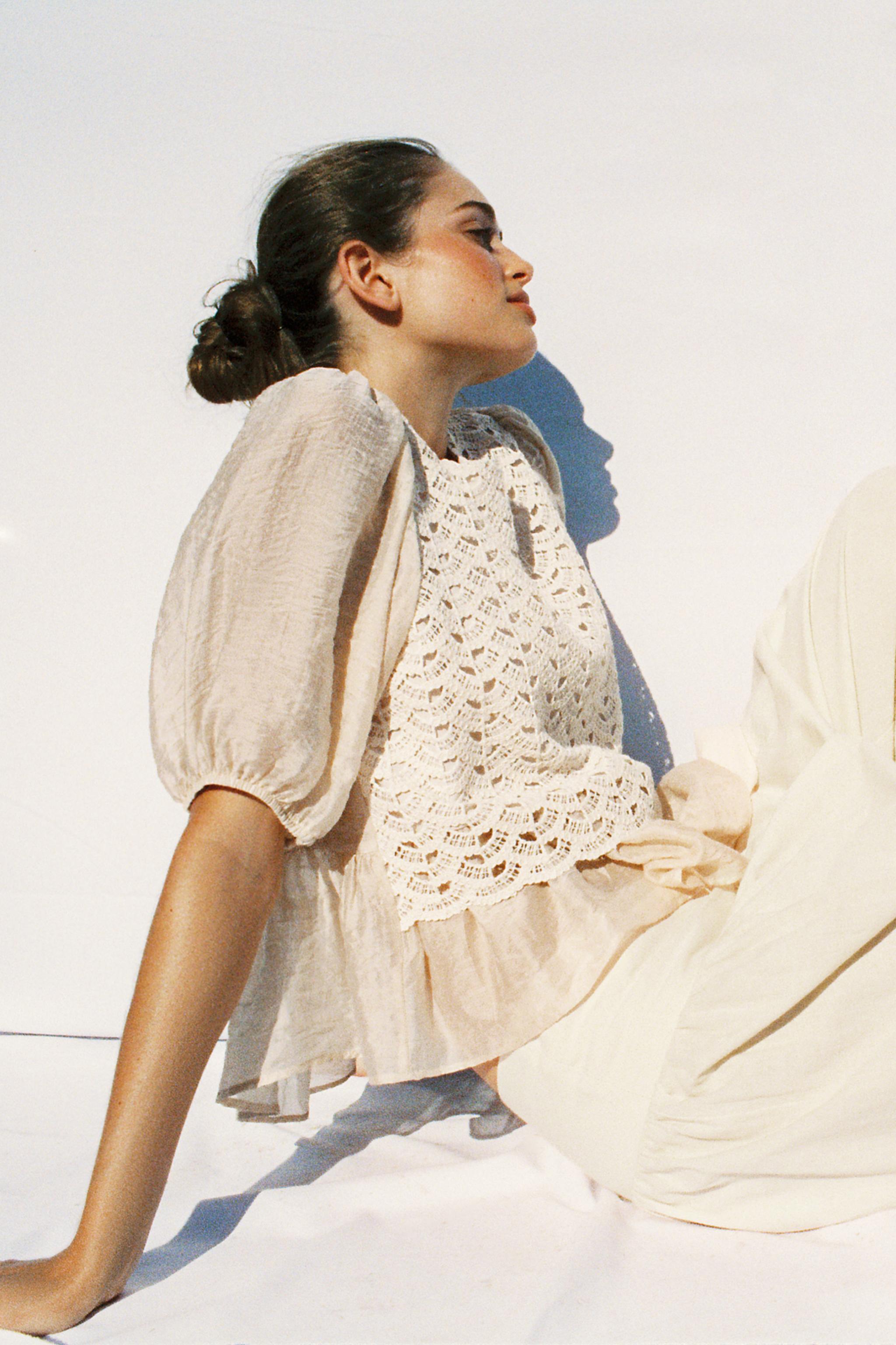 COMBINATION CROCHET TOP — Ecru