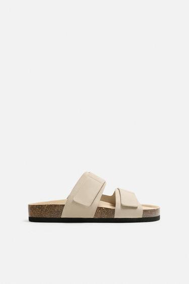DOUBLE-STRAP LEATHER SANDALS - Ecru White by Zara