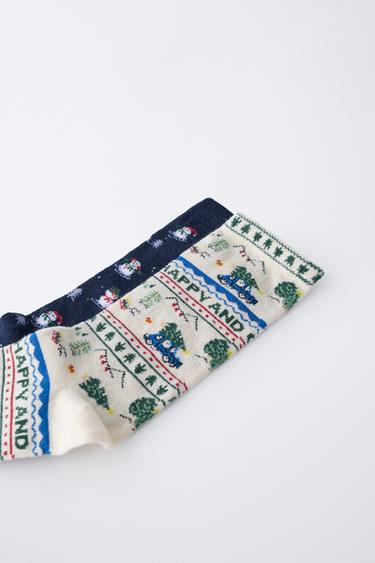 LOT DE DEUX PAIRES DE CHAUSSETTES AVEC ARBRES ET BONHOMME DE NEIGE - Grenat de Zara - Image 1