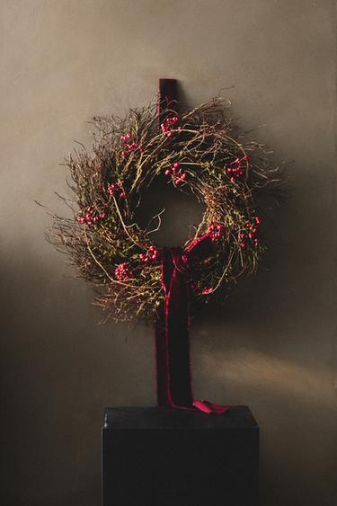 Zaras JULKRANS HÄNGDEKORATION MED TORKADE BLAD OCH BLOMMOR - Grön - Bild 0