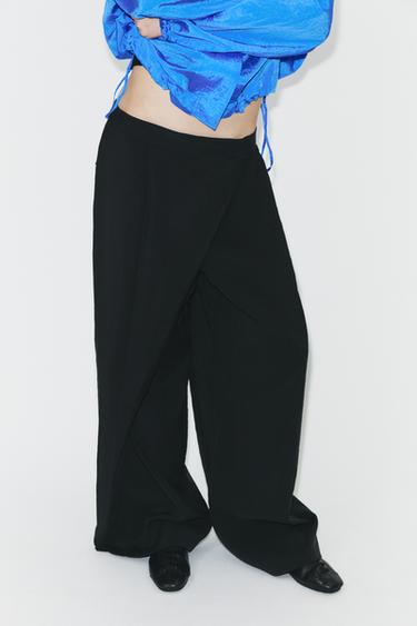 Zara FLOWY PAREO PANTS - Black