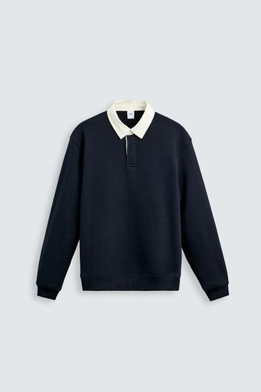 Zara CONTRAST COLLAR POLO SWEATSHIRT - Navy blue