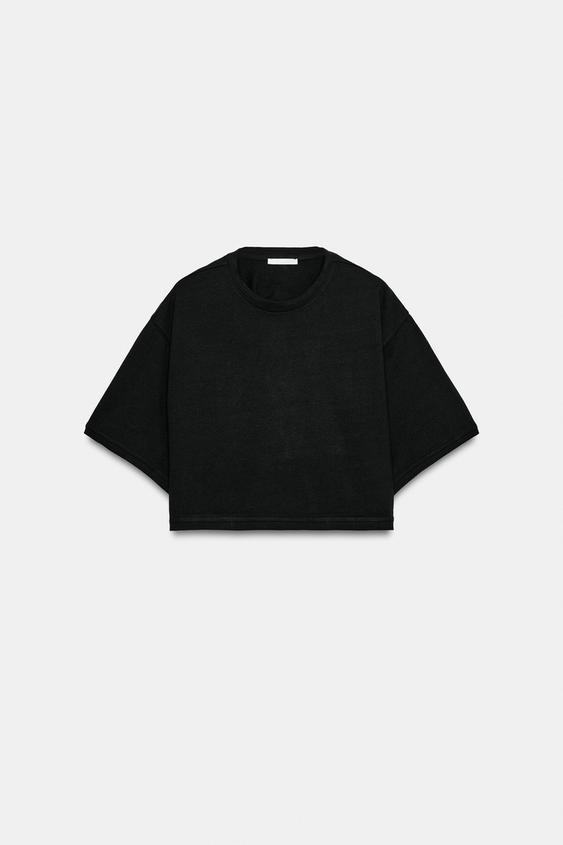 CAMISETA CROP MANGA CORTA - Negro de Zara - Imagen 0