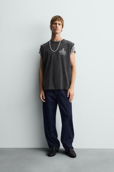 WASHED PRINT TANK TOP - Anthracite grey by Zara - Image 0