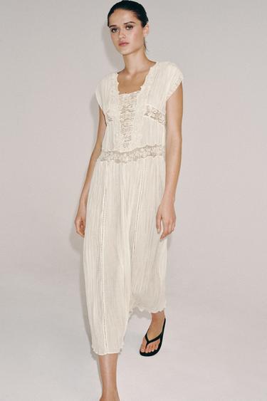 ZW COLLECTION PLEATED LACE DRESS - Ecru by Zara