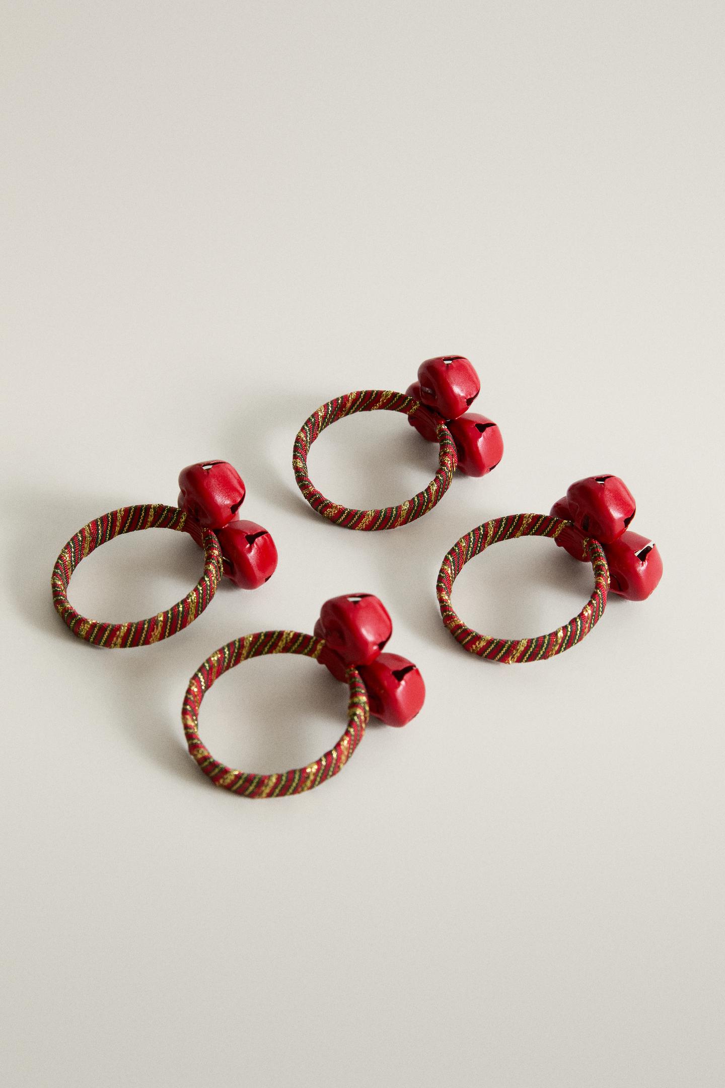 Женские аксессуары Zara Pack OF Christmas Sleigh Bell Napkin Holders (Pack OF 4), цвет: Красный — фото 2