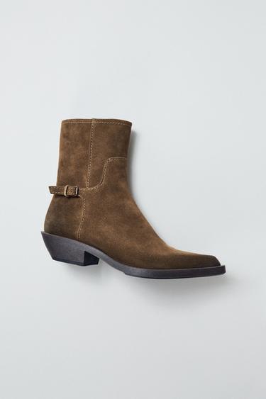 Zara LEATHER DISTRESSED EFFECT ANKLE BOOTS - Brown