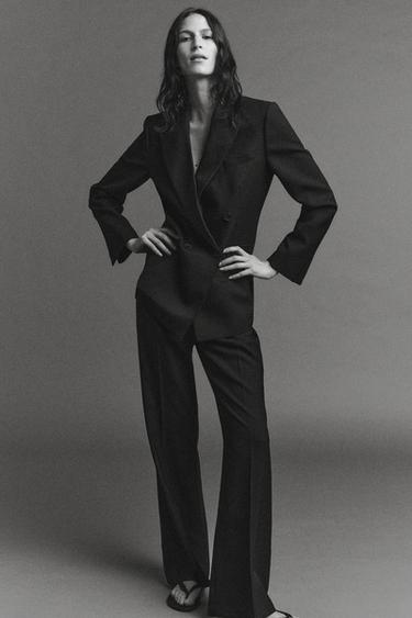 Zara 100% WOOL DOUBLE BREASTED BLAZER ZW COLLECTION - Navy blue