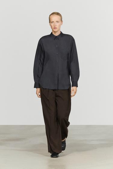 Chemise fluide à poche - Bleu marine de Zara - Image 0