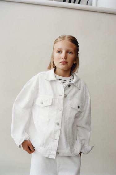 Zara WORN EFFECT DENIM JACKET - White