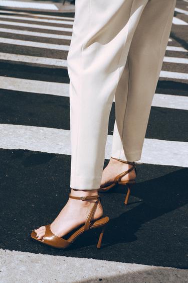 PATENT-FINISH HIGH-HEEL SANDALS - Brown by Zara