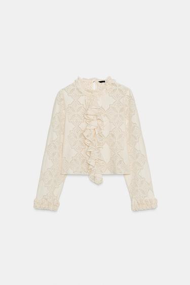 ROMANTIC RUFFLED BLOUSE - Ecru by Zara