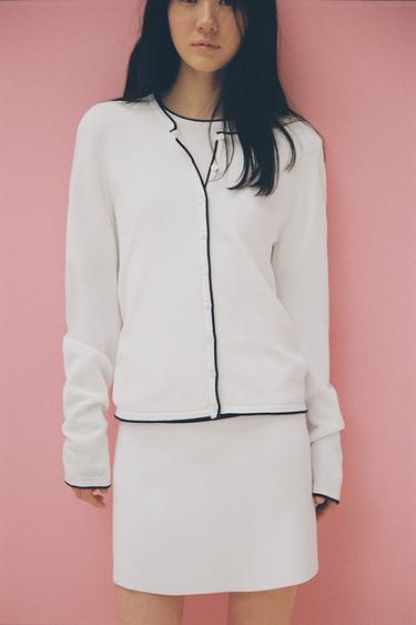 CARDIGAN WITH PIPED SEAMS - White / Navy by Zara - Image 0