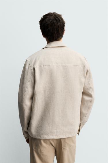 100% LINEN ZIP-UP OVERSHIRT - Light beige by Zara - Image 2