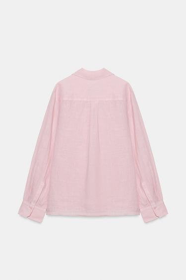 CHEMISE LIN POCHE ZW COLLECTION - Mauve clair de Zara - Image 4