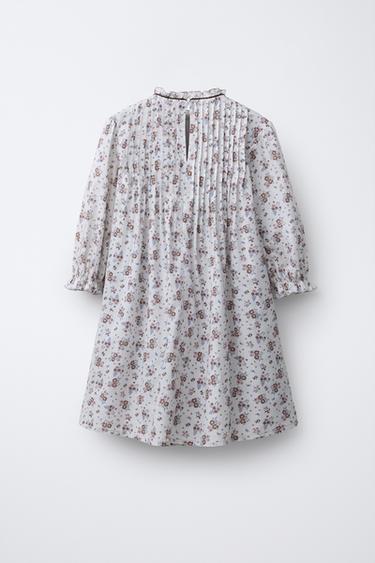 FLORAL DRESS WITH TUCKS - Grey / Natural by Zara - Image 1