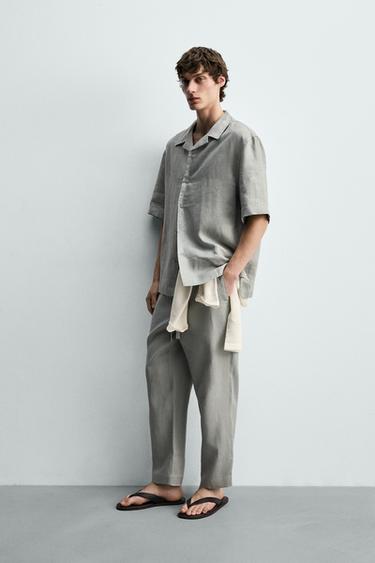100% LINEN RELAXED FIT TROUSERS - Light grey by Zara