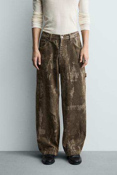 JEANS BAGGY FIT FLOCADO - Beige de Zara