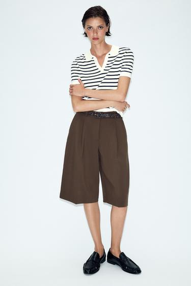 Zara BELTED SHORTS - Brown