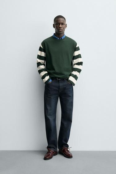 STRIPED LONG SLEEVE T-SHIRT - White / Green by Zara - Image 0