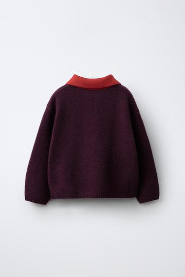 100% WOOL COLORBLOCK KNIT POLO — Eggplant 2
