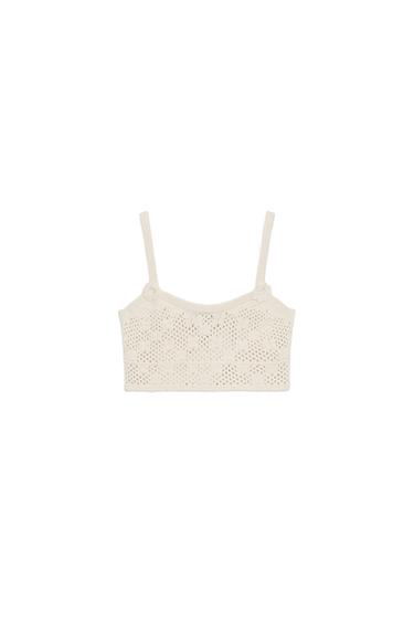 TOP PUNTO POINTELLE FLORES - Beige claro de Zara