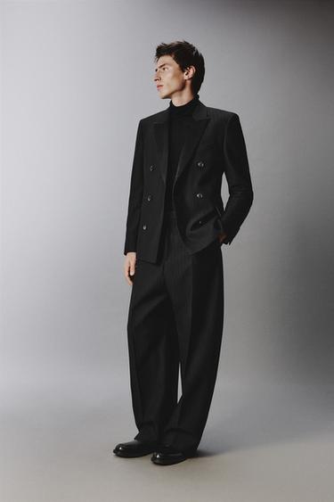 DOUBLE-BREASTED WOOL BLEND SUIT BLAZER - Black by Zara - Image 3