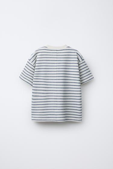 STRUCTURED STRIPED T-SHIRT - Navy / White by Zara - Image 1